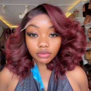 burgundy feathers 12 inches 5x5 lace wig